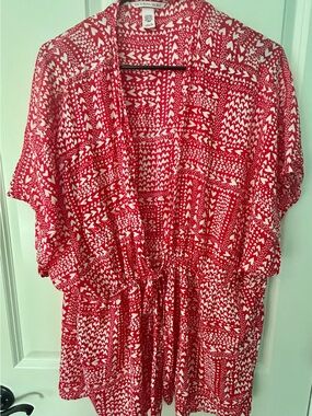 Victoria's Secret Red and White Heart Printed Short Kimono Robe
